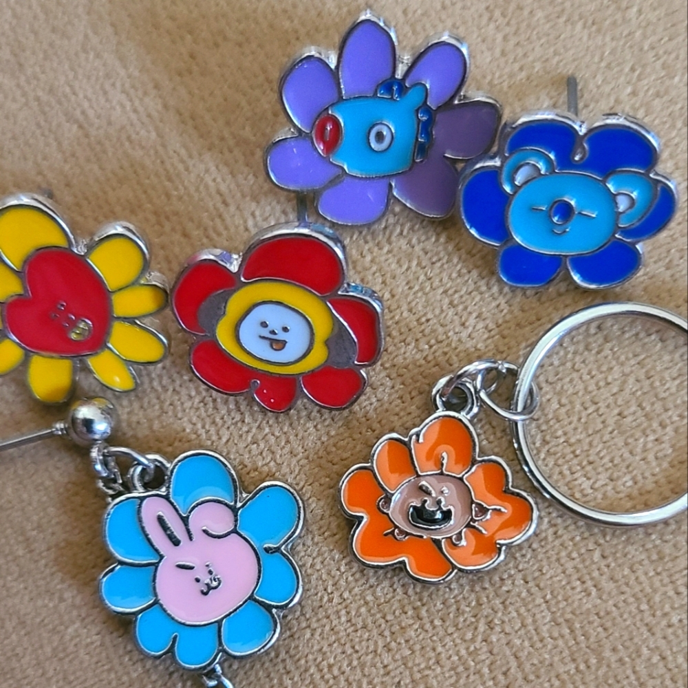 BTS Colorful Flower Earring Set BT21 Characters